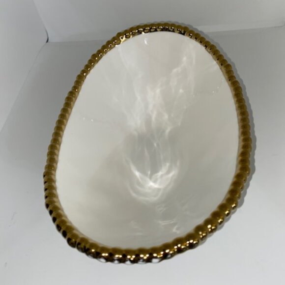 Brilliant Brand Gold Trim Beaded Porcelain Home Decor Bowl - Picture 3 of 5